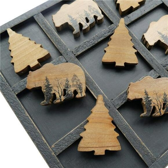 Bear Tic Tac Toe Game Rustic Wood Cabin Coffee Table Decor Family Travel Toy - Picture 4 of 7